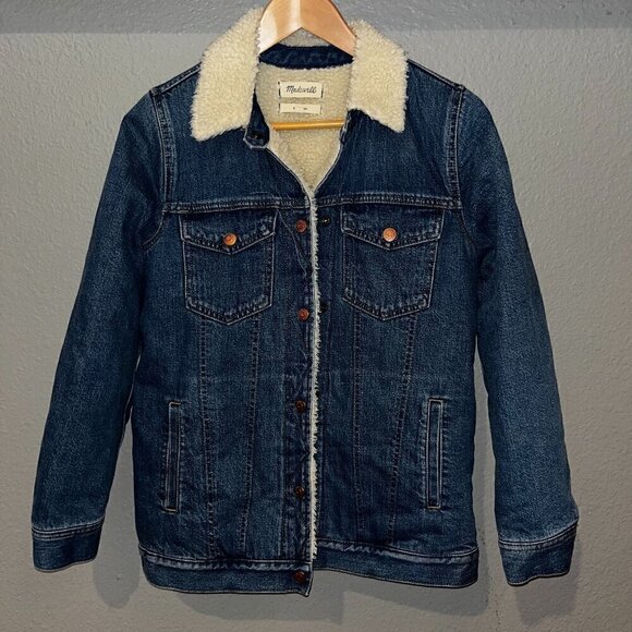 MADEWELL Oversized Denim Jean Trucker Jacket Sherpa Edition Donaway Wash - XS - Picture 1 of 13